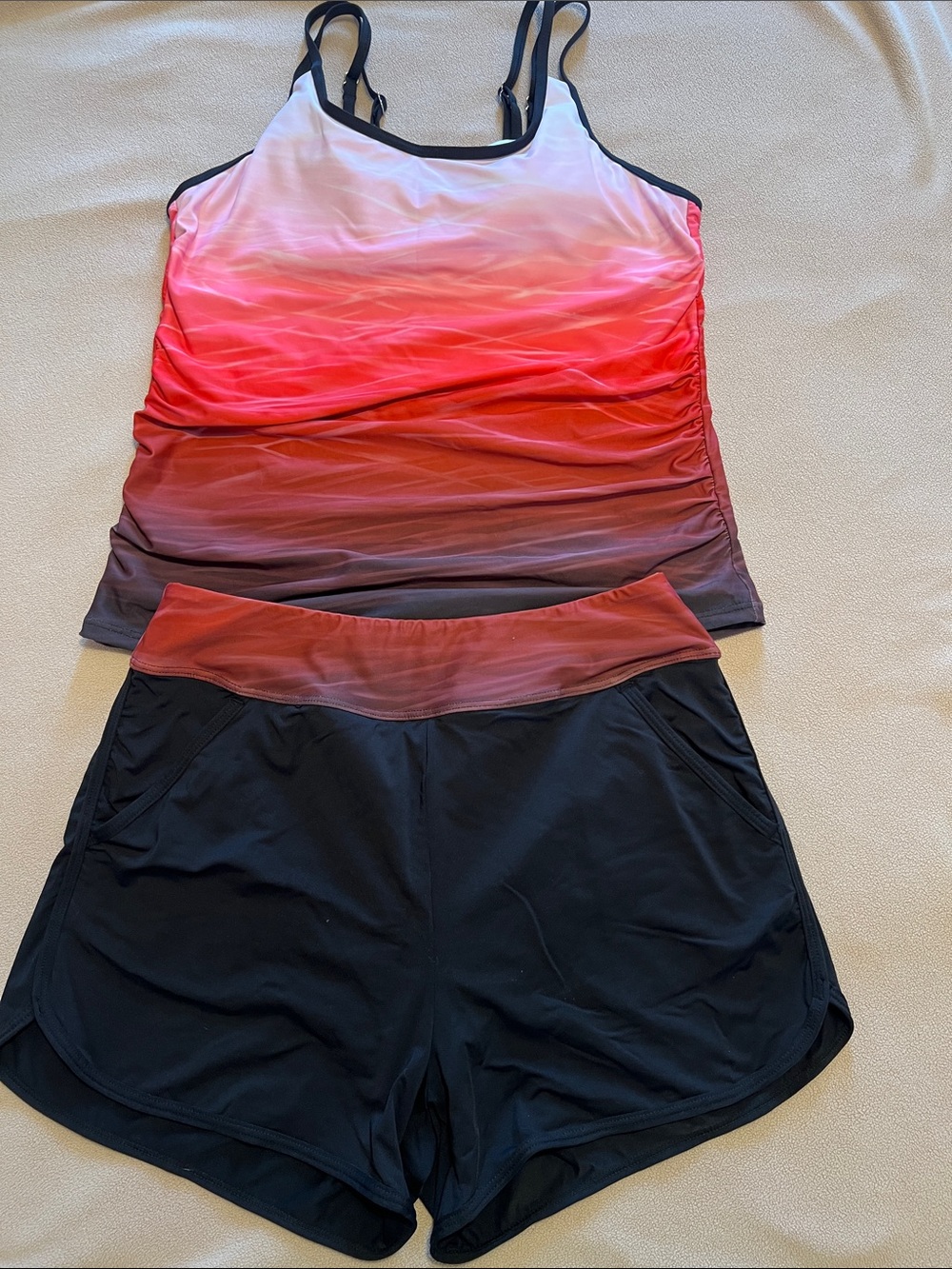 Yonique Women's Black tankini/short set bathing suit L